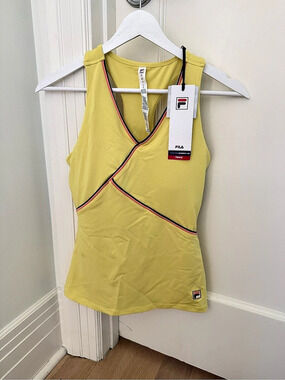 Fila Performance Energy+UV Tennis Tank in Yellow & Pink XS
